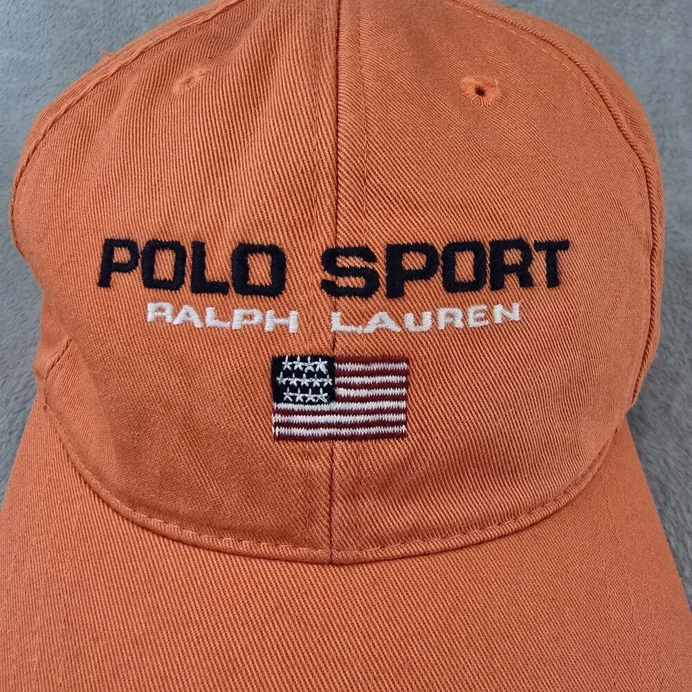 Vintage Polo Sport Ralph Lauren Hat Orange USA Flag Rare Cap Adjustable 90s Y2K